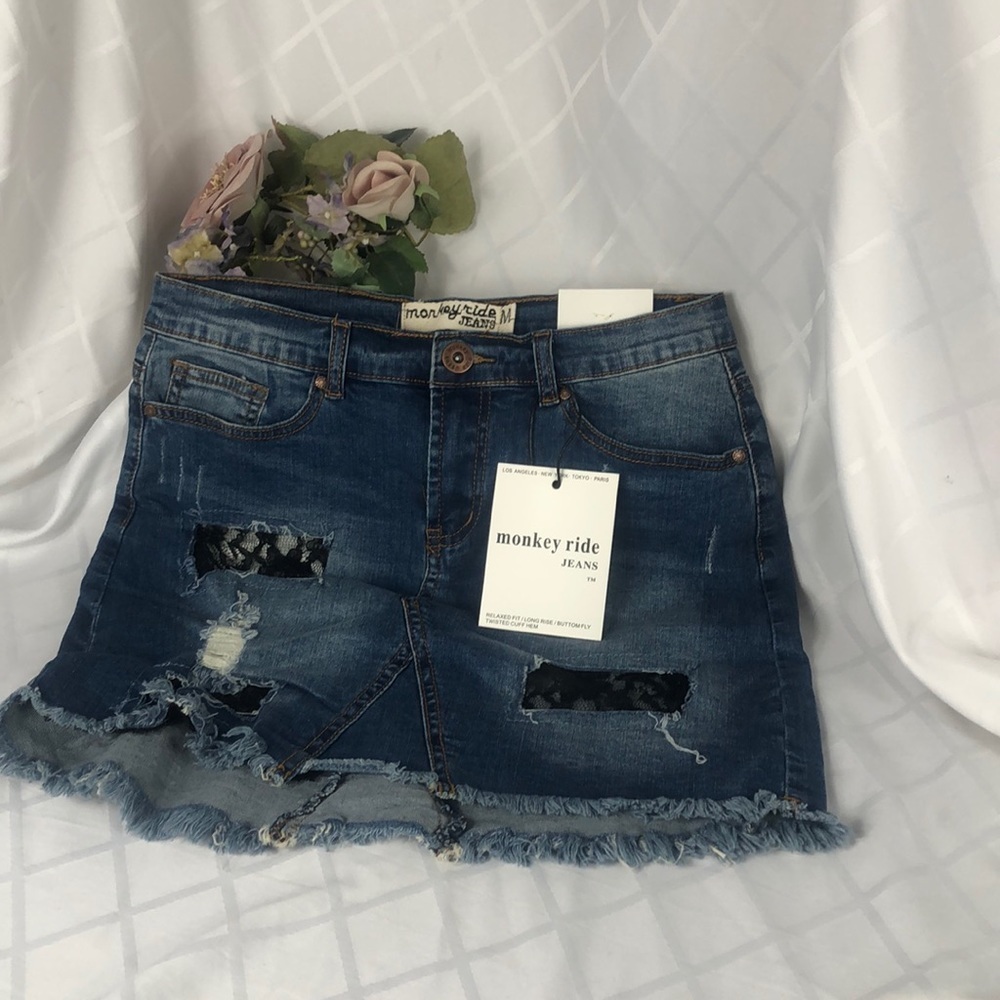 Monkey ride Denim jeans mini skirt Cut-off Blue Size Medium - Picture 6 of 6